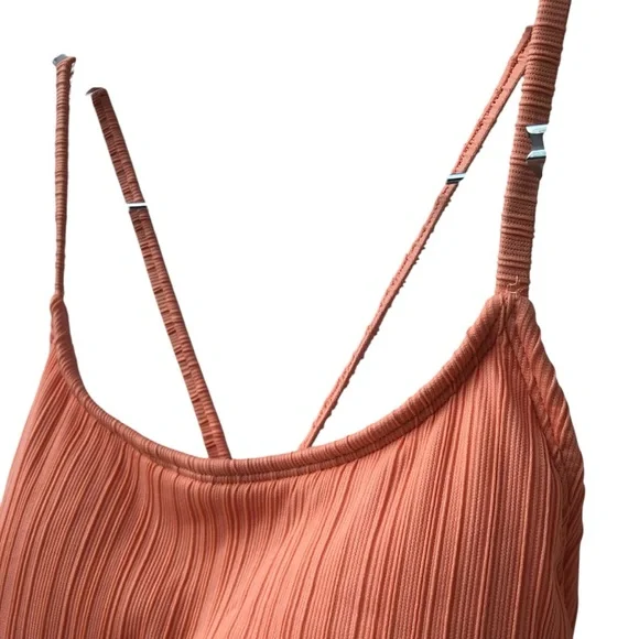 NWOT Xhilaration Tangerine Orange Peach Ribbed Backless One-Piece Swimsuit - S - Picture 14 of 16